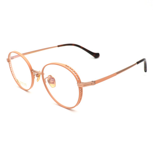 Olet Prescription Glasses Titanium Eyeglasses Gold/Pink Round Frame Medium Size for Women LP22155C2