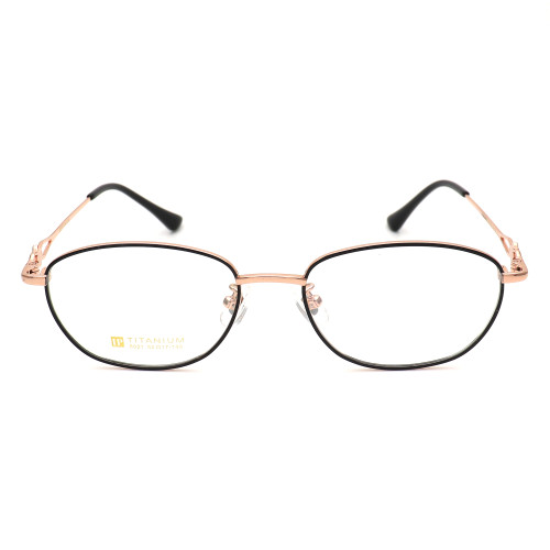 Olet Prescription Glasses Titanium Eyeglasses Gold/Black Oval Frame Medium Size for Women LP8021C1