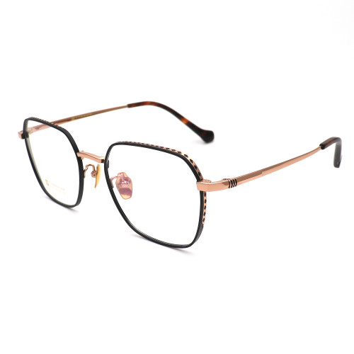 Olet Prescription Glasses Titanium Eyeglasses Gold/Black Geometric Frame Oversize LP22157C5