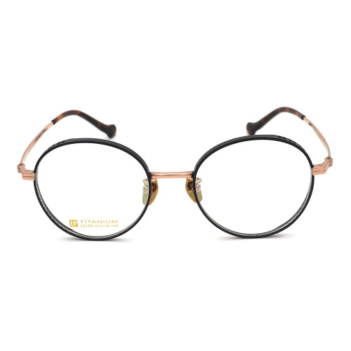 Olet Prescription Glasses Titanium Eyeglasses Gold/Black Round Frame Medium Size LP22155C5