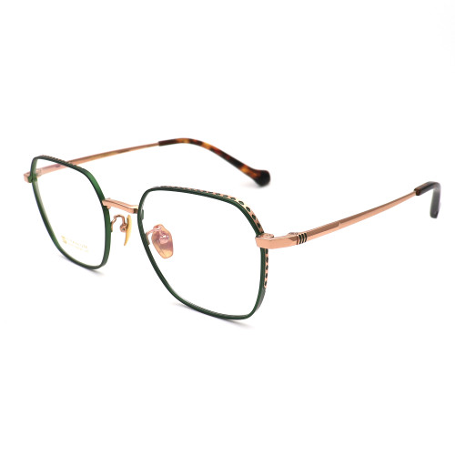 Olet Prescription Glasses Titanium Eyeglasses Gold/Green Geometric Frame Oversize LP22157C6