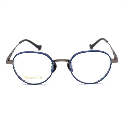 Olet Prescription Glasses Titanium Eyeglasses Gunmetal/Blue Round Frame Small Size LP22150C4