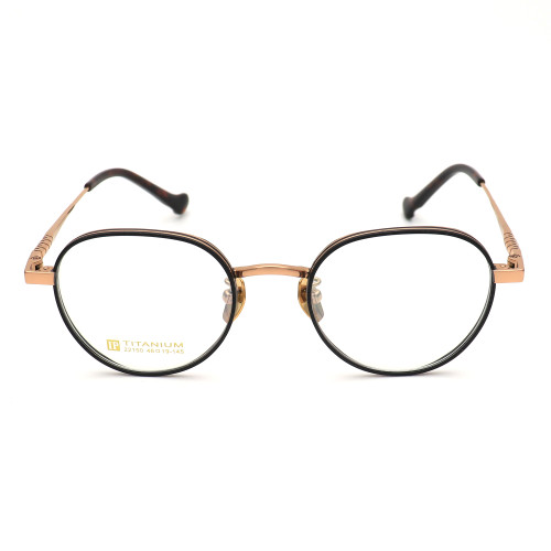 Olet Prescription Glasses Titanium Eyeglasses Gold/Black Round Frame Small Size LP22150C5
