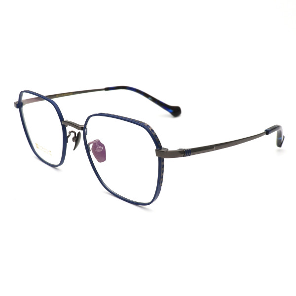 Olet Prescription Glasses Titanium Eyeglasses Gunmetal/Blue Geometric Frame Oversize LP22157C4