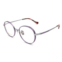 Olet Prescription Glasses Titanium Eyeglasses Silver/Purple Round Frame Medium Size for Women LP22155C3