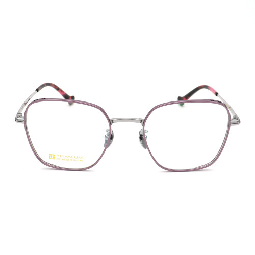 Olet Prescription Glasses Titanium Eyeglasses Purple/Silver Geometric Frame Large Size LP22159C3