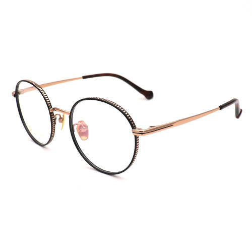 Olet Prescription Glasses Titanium Eyeglasses Gold/Black Round Frame Medium Size LP22206C5