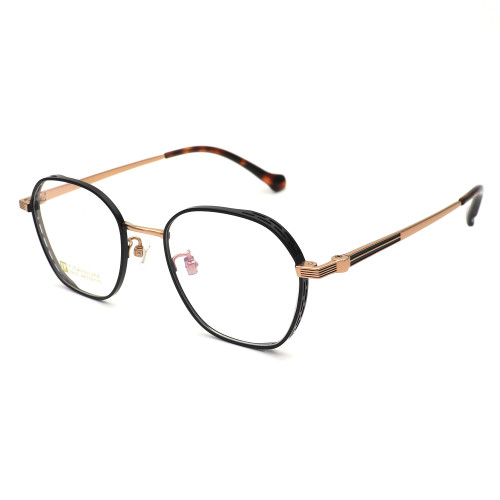 Olet Prescription Glasses Titanium Eyeglasses Gold/Black Geometric Frame Medium Size LP22131C5