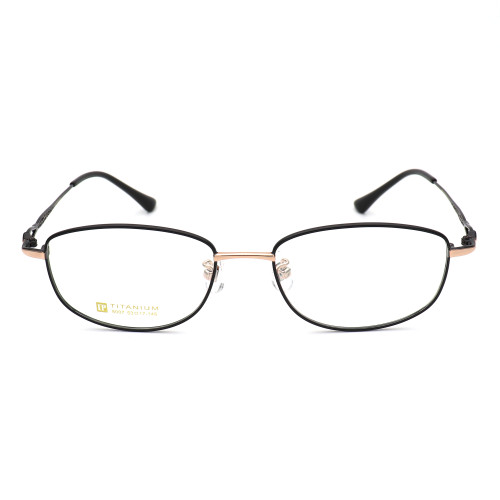 Olet Prescription Glasses Titanium Eyeglasses Gold/Black Oval Frame Large Size for Women LP8007C1
