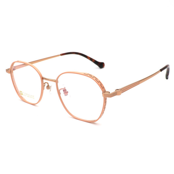 Olet Prescription Glasses Titanium Eyeglasses Gold/Pink Geometric Frame Medium Size for Women LP22131C2