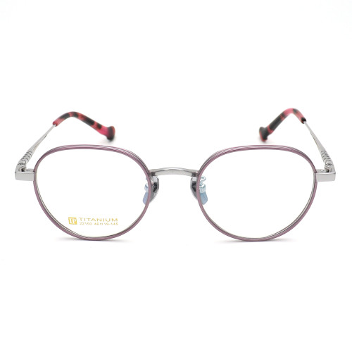 Olet Prescription Glasses Titanium Eyeglasses Silver/Purple Round Frame Small Size for Women LP22150C3
