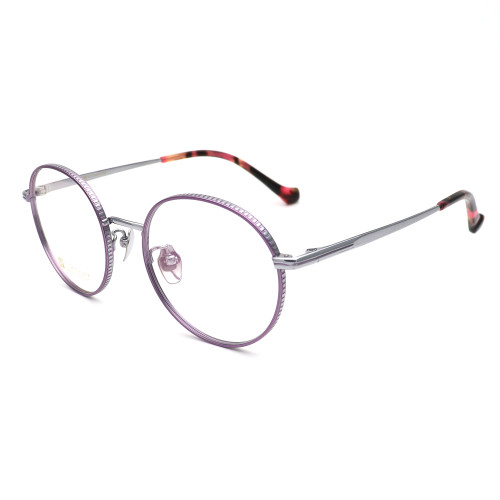 Olet Prescription Glasses Titanium Eyeglasses Silver/Purple Round Frame Medium Size LP22206C3