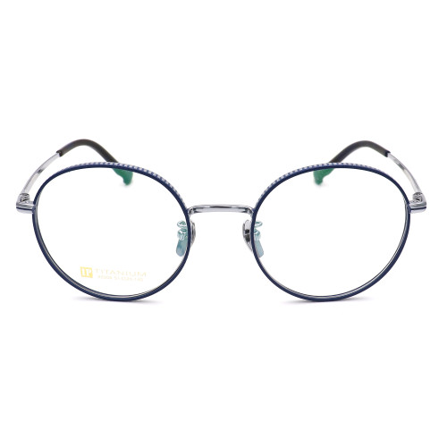 Olet Prescription Glasses Titanium Eyeglasses Silver/Blue Round Frame Medium Size LP22206C4