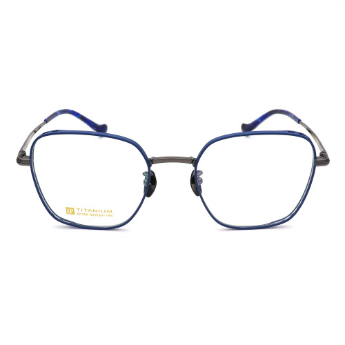 Olet Prescription Glasses Titanium Eyeglasses Blue/Gunmetal Geometric Frame Large Size LP22159C4