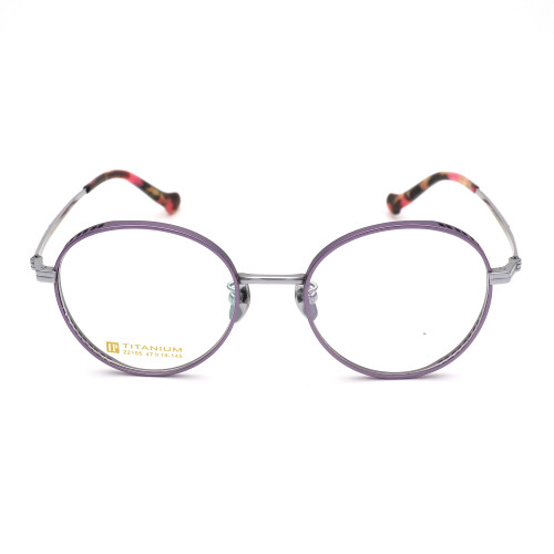 Olet Prescription Glasses Titanium Eyeglasses Silver/Purple Round Frame Medium Size for Women LP22155C3