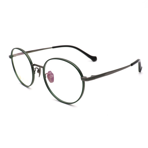 Olet Prescription Glasses Titanium Eyeglasses Gunmetal/Green Round Frame Medium Size LP22206C6