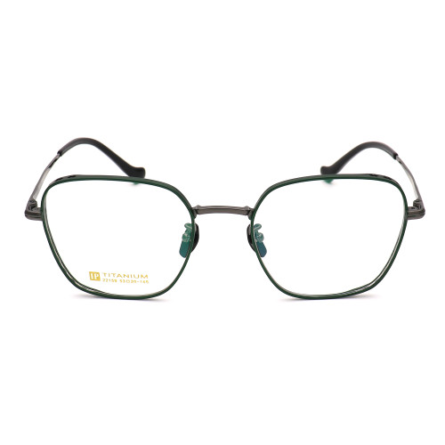 Olet Prescription Glasses Titanium Eyeglasses Green/Gunmetal Geometric Frame Large Size LP22159C6