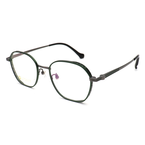 Olet Prescription Glasses Titanium Eyeglasses Gunmetal/Green Geometric Frame Medium Size LP22131C6