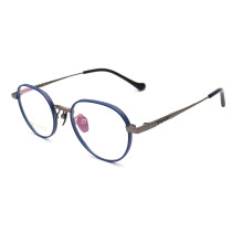 Olet Prescription Glasses Titanium Eyeglasses Gunmetal/Blue Round Frame Small Size LP22150C4