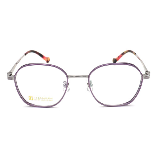 Olet Prescription Glasses Titanium Eyeglasses Silver/Purple Geometric Frame Medium Size for Women LP22131C3
