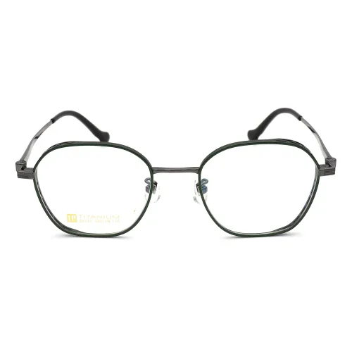 Olet Prescription Glasses Titanium Eyeglasses Gunmetal/Green Geometric Frame Medium Size LP22131C6