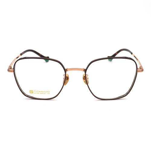 Olet Prescription Glasses Titanium Eyeglasses Coffee/Gold Geometric Frame Large Size LP22159C2