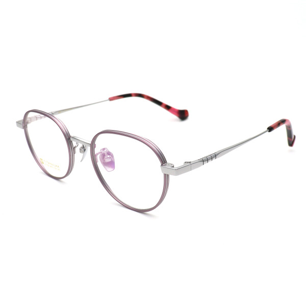 Olet Prescription Glasses Titanium Eyeglasses Silver/Purple Round Frame Small Size for Women LP22150C3