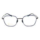 Olet Prescription Glasses Titanium Eyeglasses Gunmetal/Blue Geometric Frame Oversize LP22157C4
