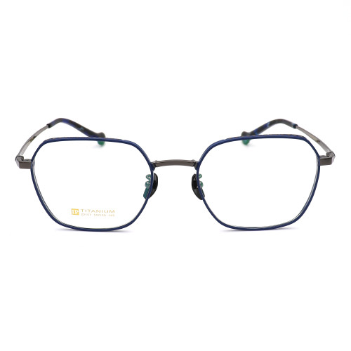 Olet Prescription Glasses Titanium Eyeglasses Gunmetal/Blue Geometric Frame Oversize LP22157C4