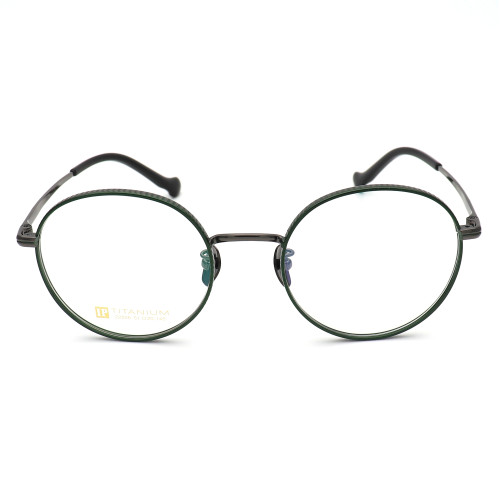 Olet Prescription Glasses Titanium Eyeglasses Gunmetal/Green Round Frame Medium Size LP22206C6
