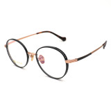 Olet Prescription Glasses Titanium Eyeglasses Gold/Black Round Frame Medium Size LP22155C5