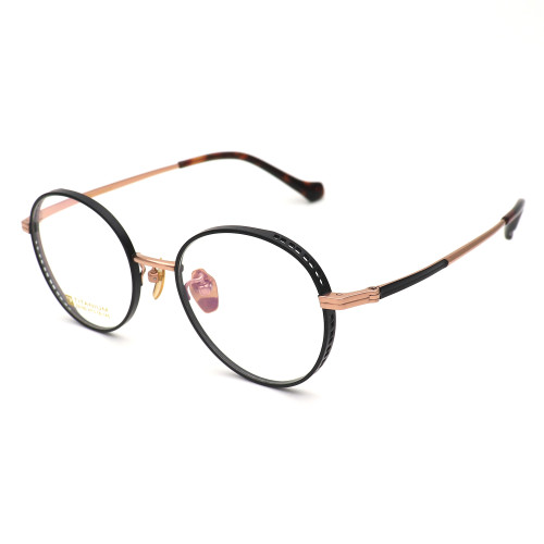 Olet Prescription Glasses Titanium Eyeglasses Gold/Black Round Frame Medium Size LP22155C5