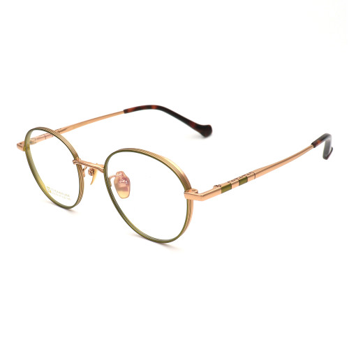 Olet Prescription Glasses Titanium Eyeglasses Gold/Green Round Frame Small Size LP22149C6