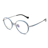 Olet Prescription Glasses Titanium Eyeglasses Silver/Blue Round Frame Medium Size LP22155C6