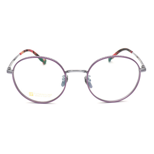 Olet Prescription Glasses Titanium Eyeglasses Silver/Purple Round Frame Medium Size LP22206C3