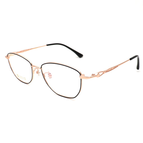 Olet Prescription Glasses Titanium Eyeglasses Gold/Black Oval Frame Large Size for Women LP8005C1