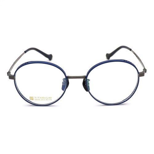 Olet Prescription Glasses Titanium Eyeglasses Gunmetal/Blue Round Frame Medium Size LP22155C4
