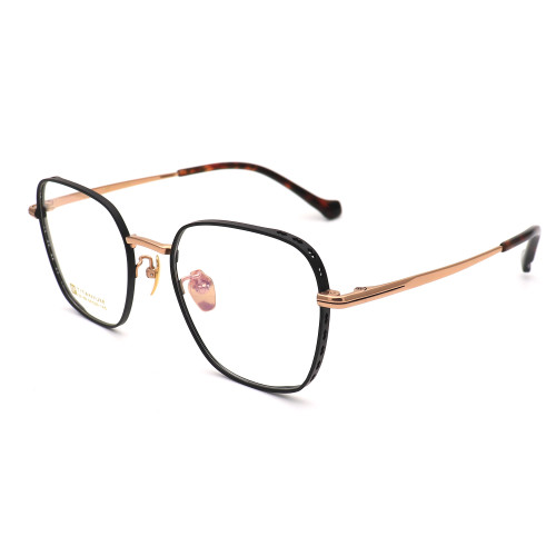 Olet Prescription Glasses Titanium Eyeglasses Black/Gold Geometric Frame Large Size LP22159C5