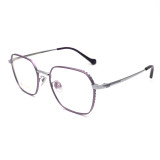 Olet Prescription Glasses Titanium Eyeglasses Silver/Purple Geometric Frame Oversize for Women LP22157C3