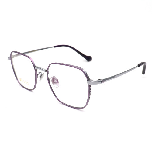 Olet Prescription Glasses Titanium Eyeglasses Silver/Purple Geometric Frame Oversize for Women LP22157C3