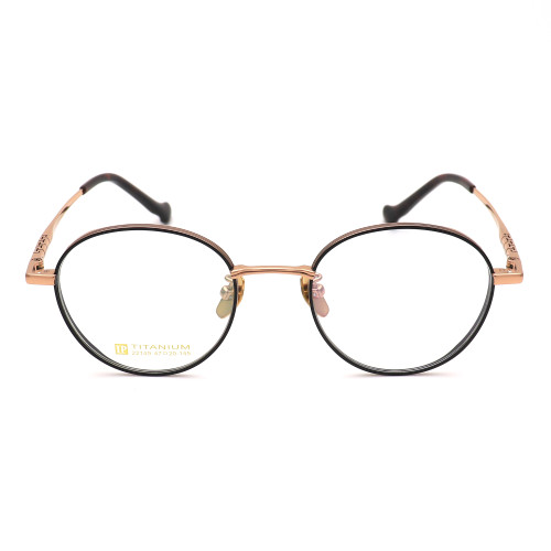 Olet Prescription Glasses Titanium Eyeglasses Gold/Black Round Frame Small Size LP22149C5