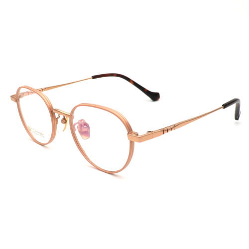 Olet Prescription Glasses Titanium Eyeglasses Gold/Pink Round Frame Small Size for Women LP22150C2