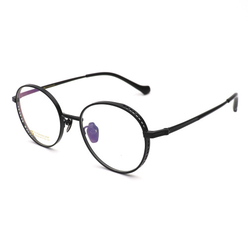 Olet Prescription Glasses Titanium Eyeglasses Black Round Frame Medium Size LP22155C1