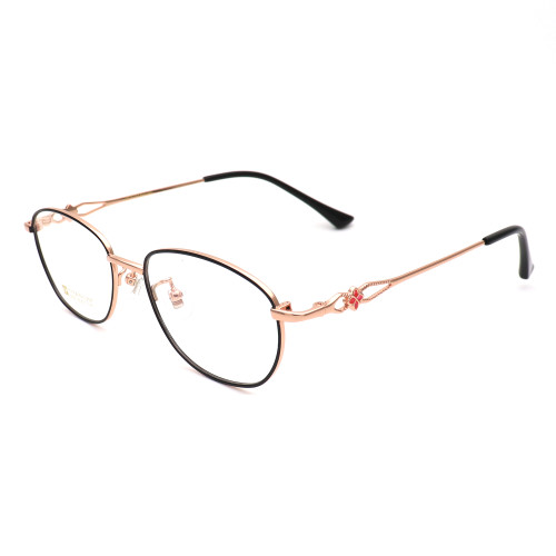 Olet Prescription Glasses Titanium Eyeglasses Gold/Black Oval Frame Medium Size for Women LP8021C1