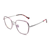 Olet Prescription Glasses Titanium Eyeglasses Purple/Silver Geometric Frame Large Size LP22159C3