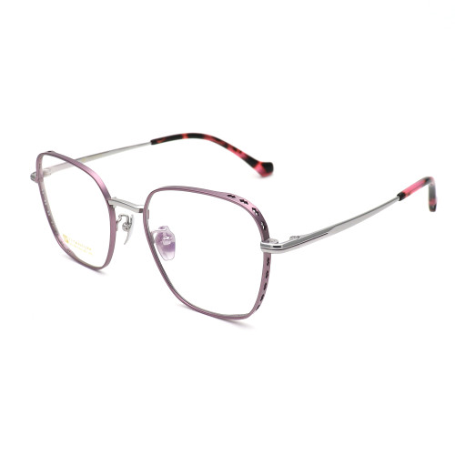 Olet Prescription Glasses Titanium Eyeglasses Purple/Silver Geometric Frame Large Size LP22159C3
