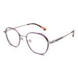 Olet Prescription Glasses Titanium Eyeglasses Silver/Purple Geometric Frame Medium Size for Women LP22131C3
