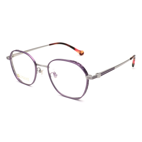 Olet Prescription Glasses Titanium Eyeglasses Silver/Purple Geometric Frame Medium Size for Women LP22131C3