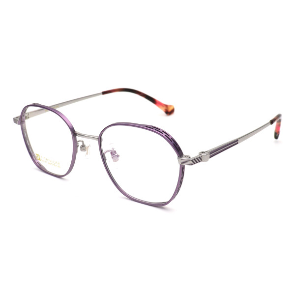 Olet Prescription Glasses Titanium Eyeglasses Silver/Purple Geometric Frame Medium Size for Women LP22131C3