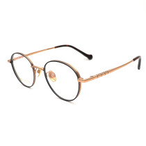 Olet Prescription Glasses Titanium Eyeglasses Gold/Black Round Frame Small Size LP22149C5